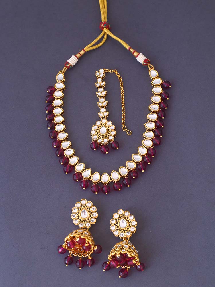 Wine Aaradhya Kundan Jewellery set