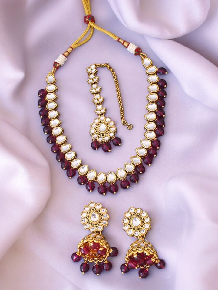 Wine Aaradhya Kundan Jewellery set