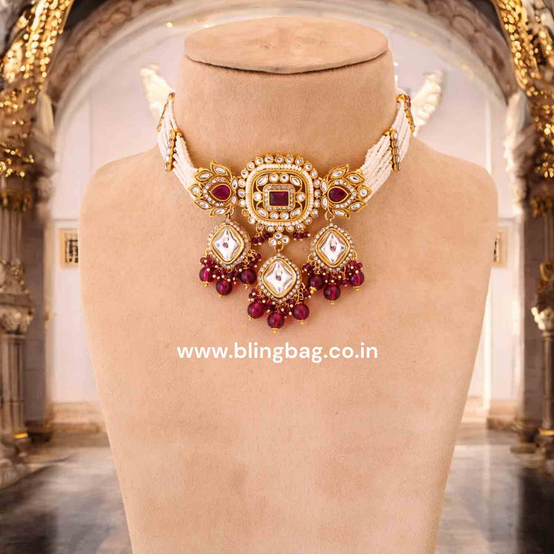 Wine Aashi Kundan Jewellery Set