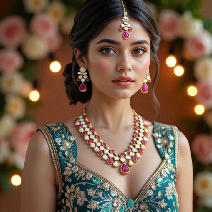 Wine Ahlami Kundan Jewellery Set