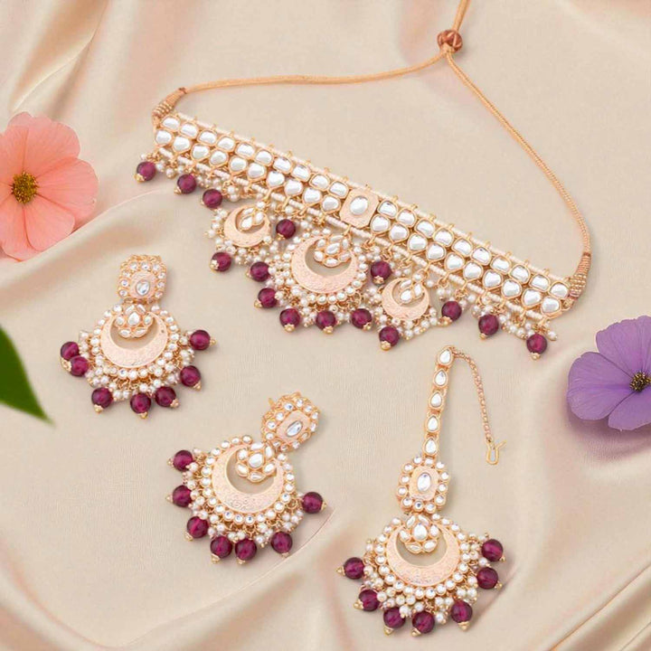 Wine Ajala Kundan Jewellery Set - EOSS