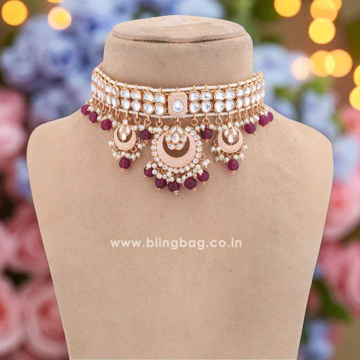 Wine Ajala Kundan Jewellery Set - EOSS