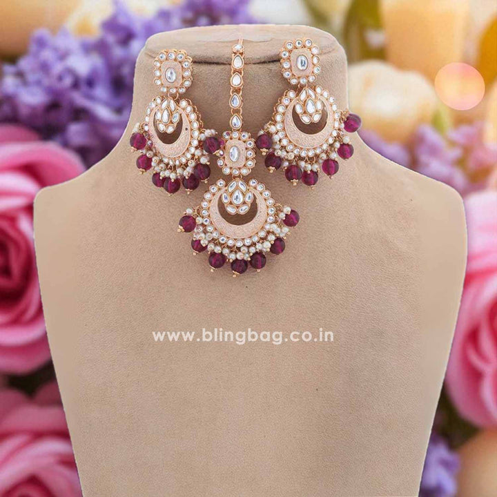Wine Ajala Kundan Jewellery Set - EOSS