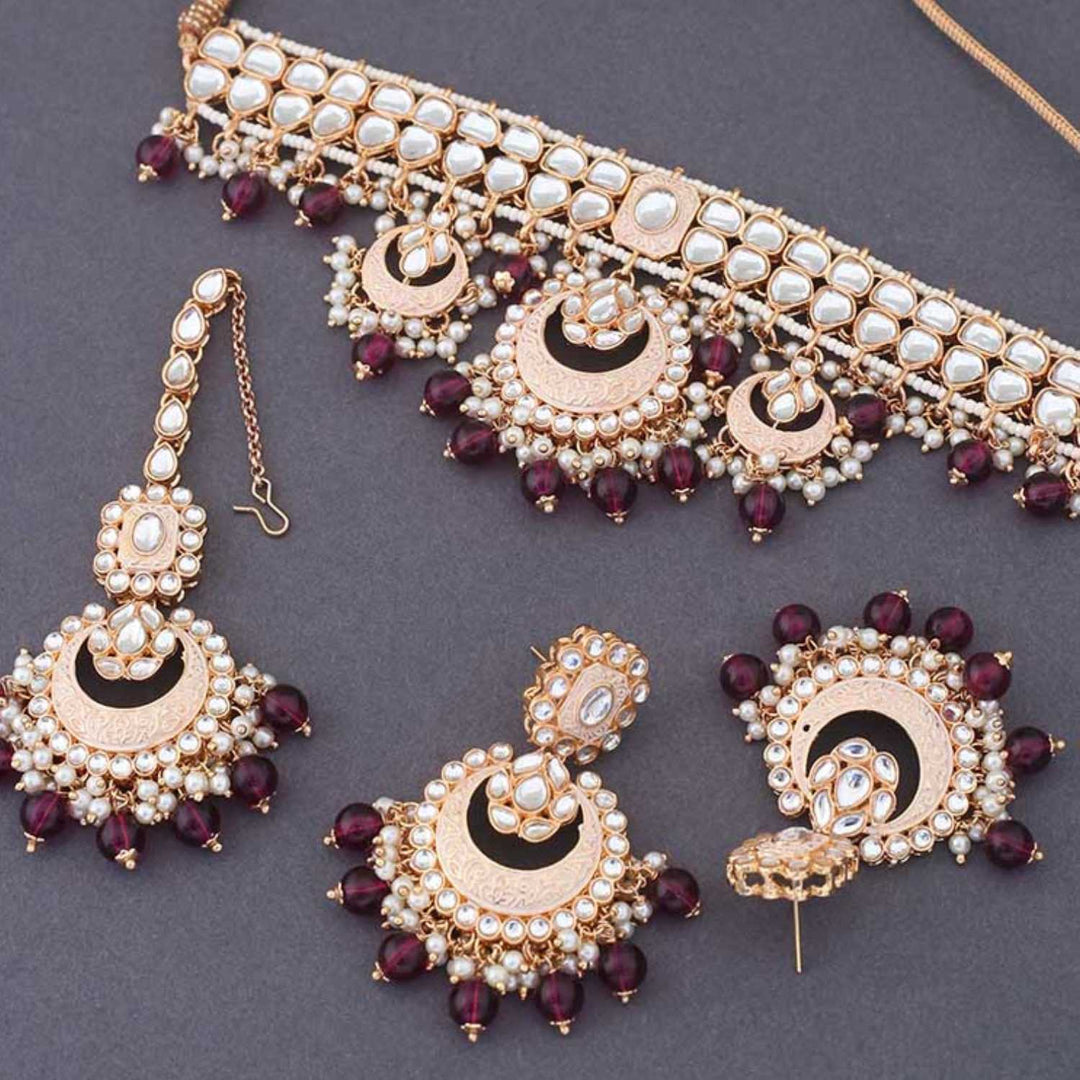 Wine Ajala Kundan Jewellery Set - EOSS