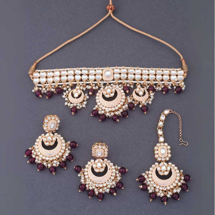 Wine Ajala Kundan Jewellery Set - EOSS