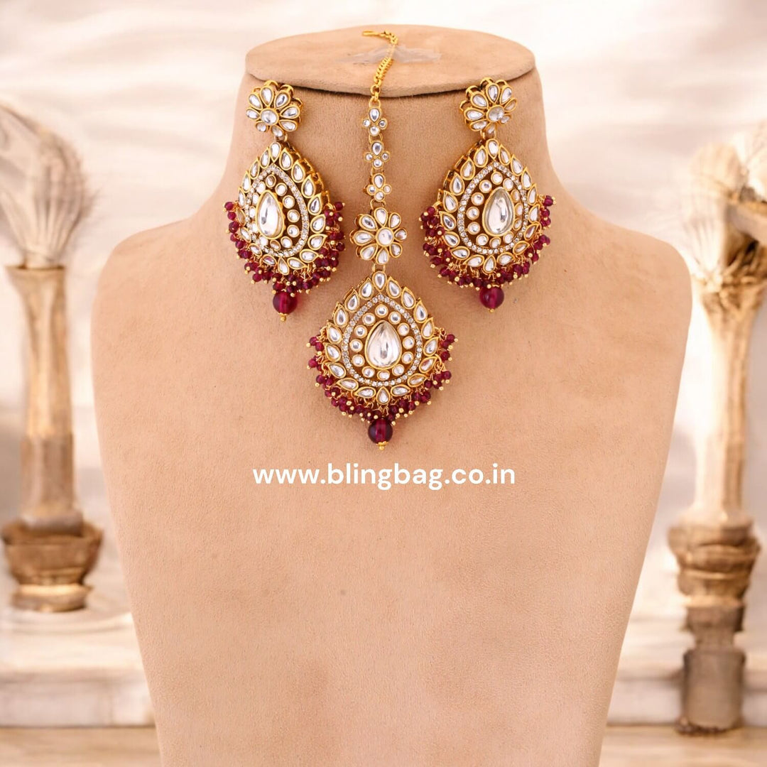 Wine Bhavya Kundan Jewellery Set
