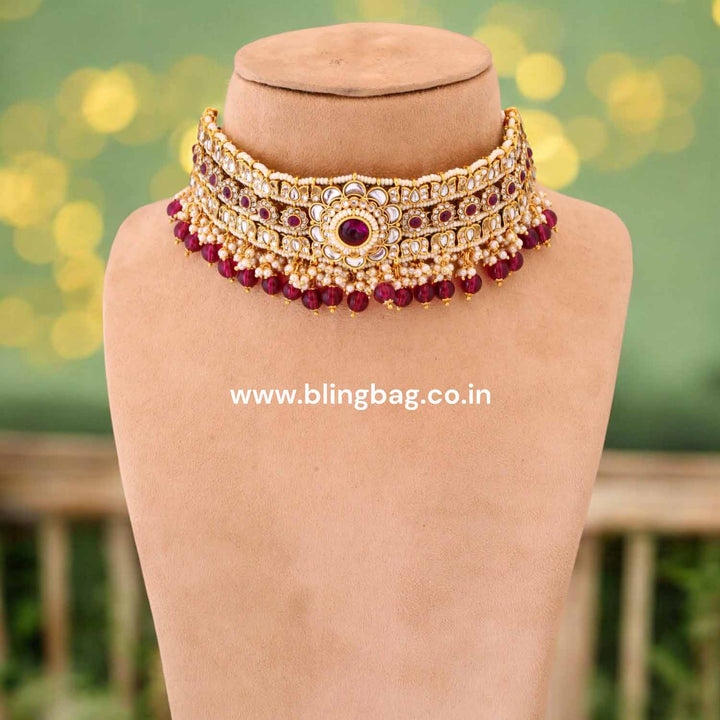 Wine Kaira Kundan Jewellery Set