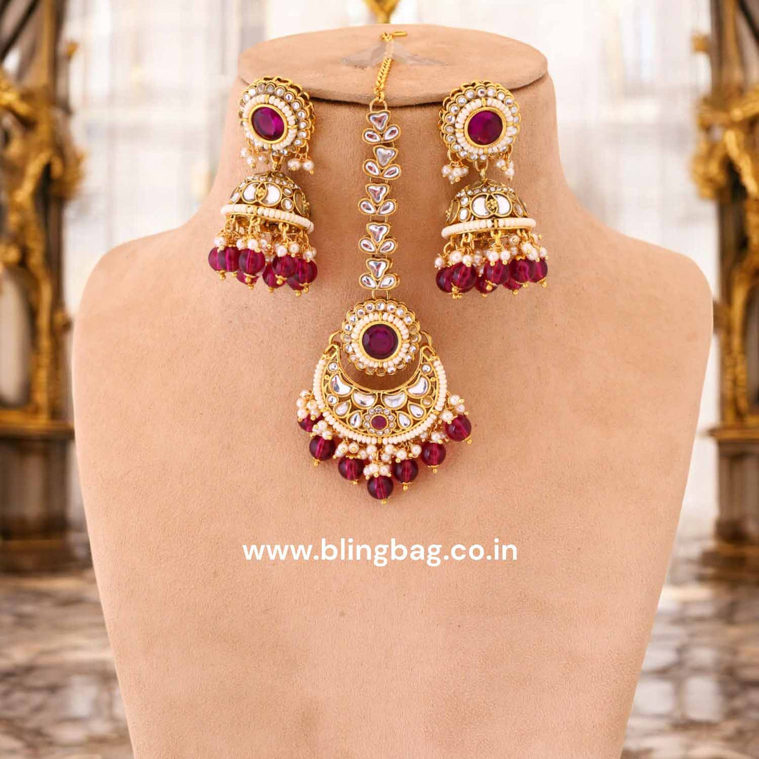 Wine Kaira Kundan Jewellery Set