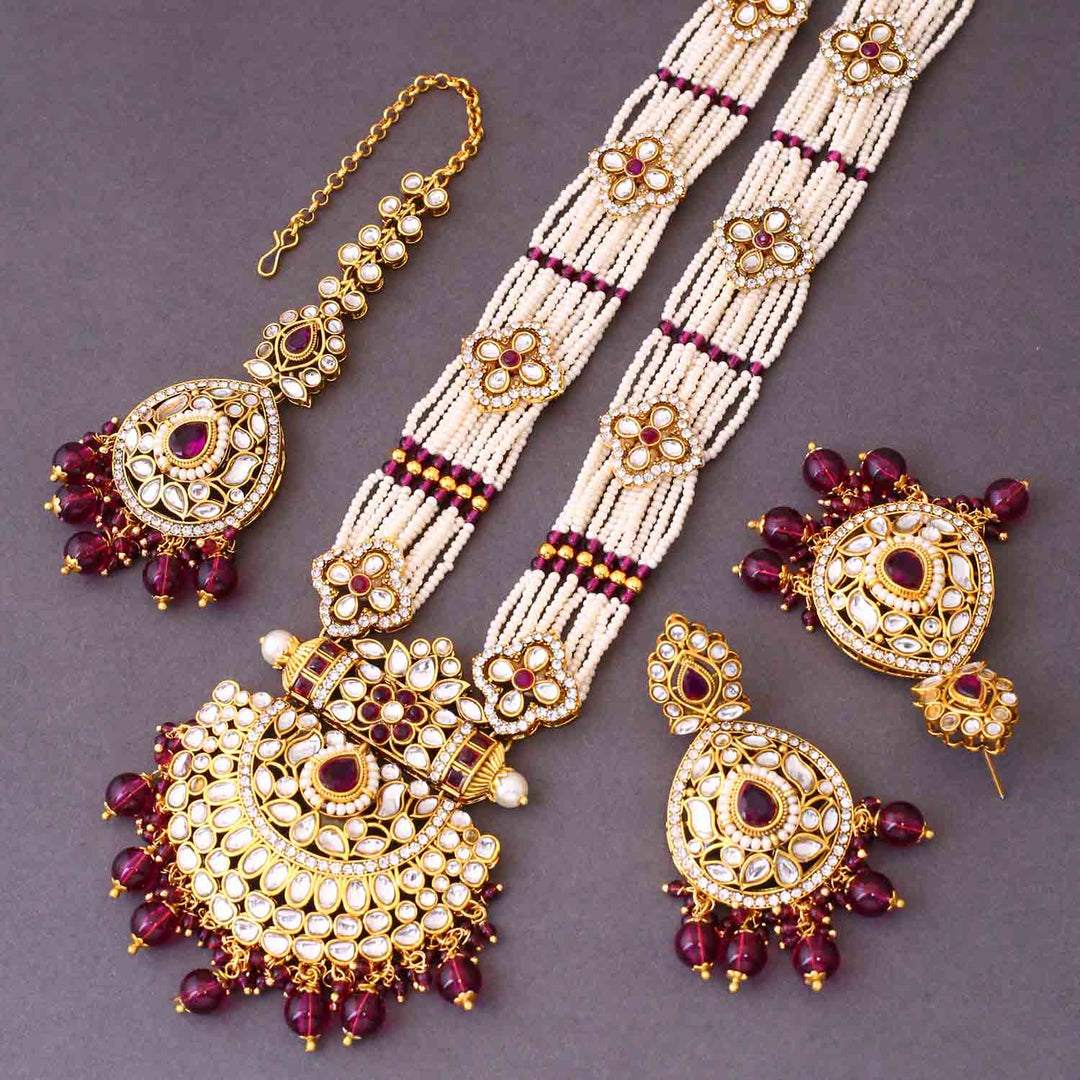Wine Mansi Kundan Jewellery Set