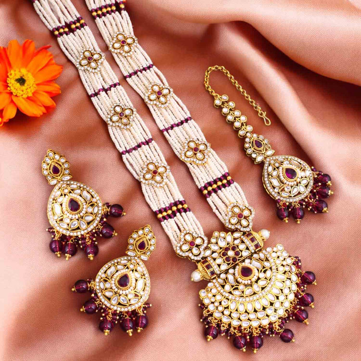 Wine Mansi Kundan Jewellery Set