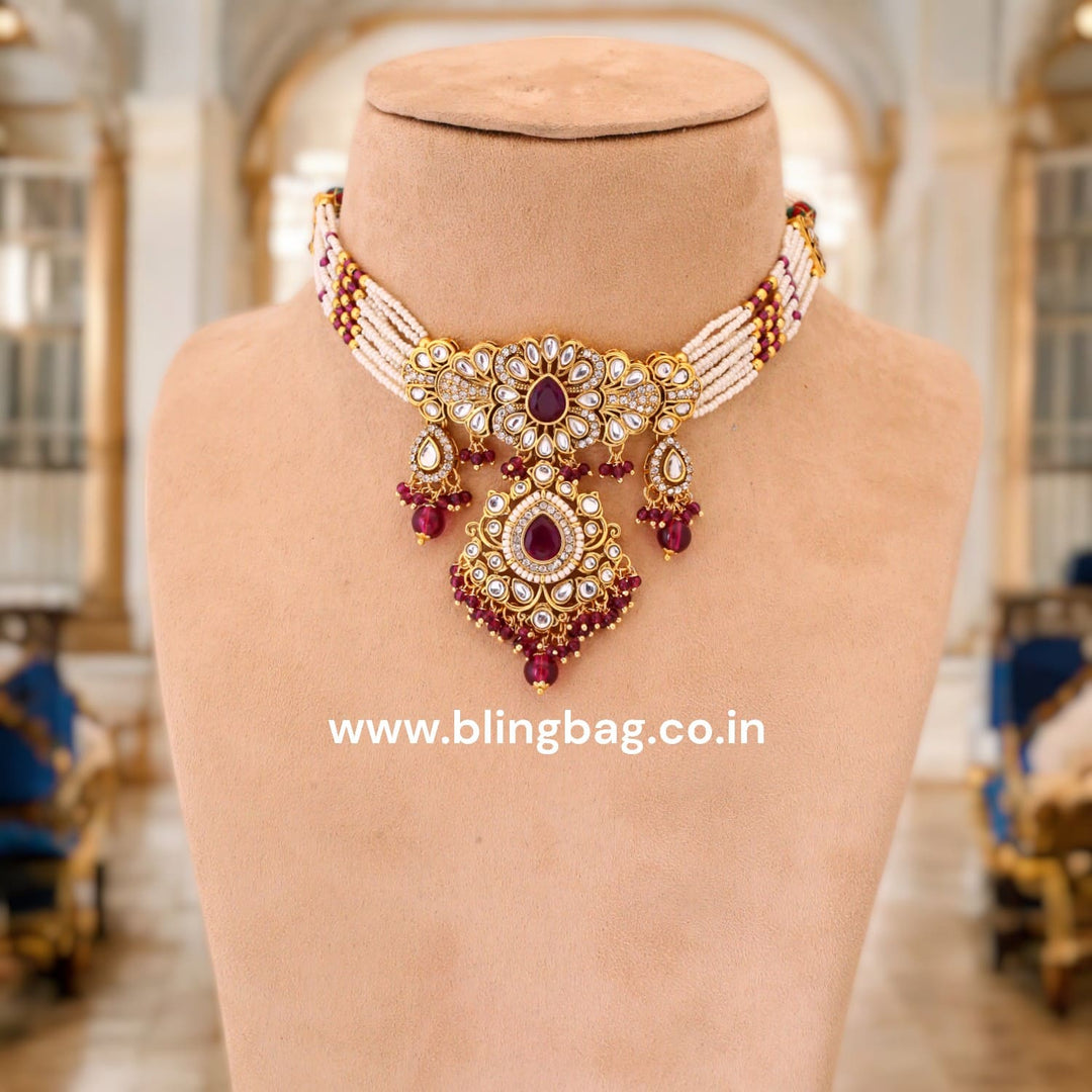 Wine Nemisha Kundan Jewellery Set