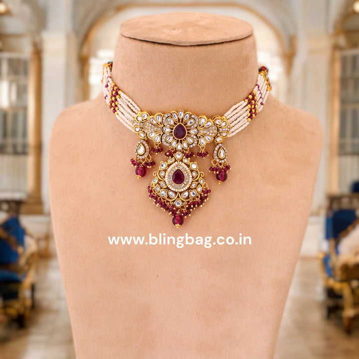 Wine Nemisha Kundan Jewellery Set
