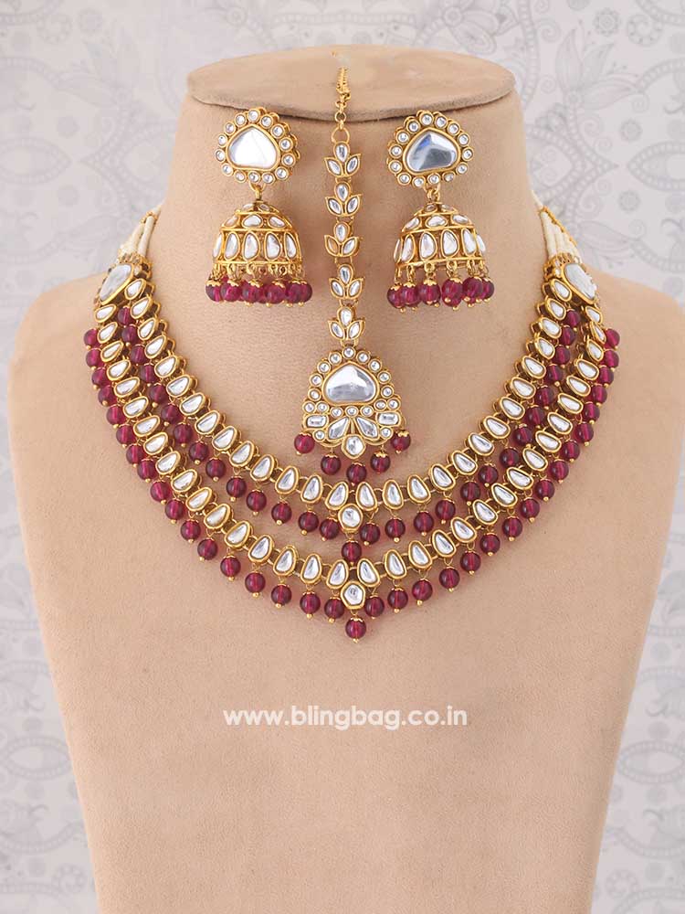 Wine Parini Kundan Jewellery Set