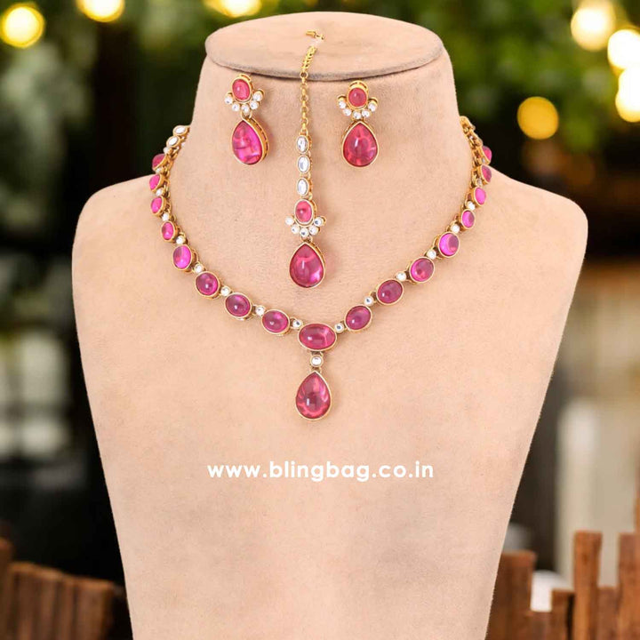 Wine Raniya Kundan Jewellery Set
