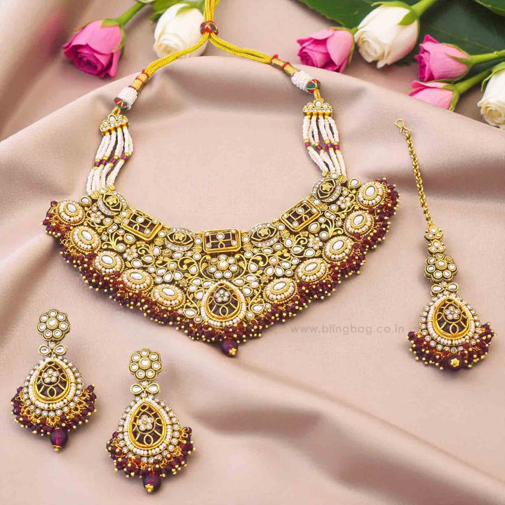 Wine Roshnika Kundan Jewellery Set