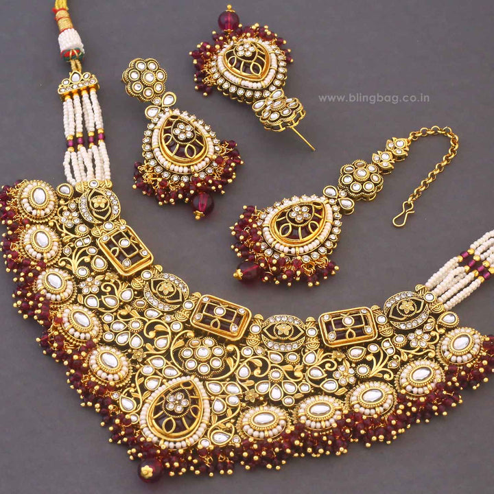 Wine Roshnika Kundan Jewellery Set