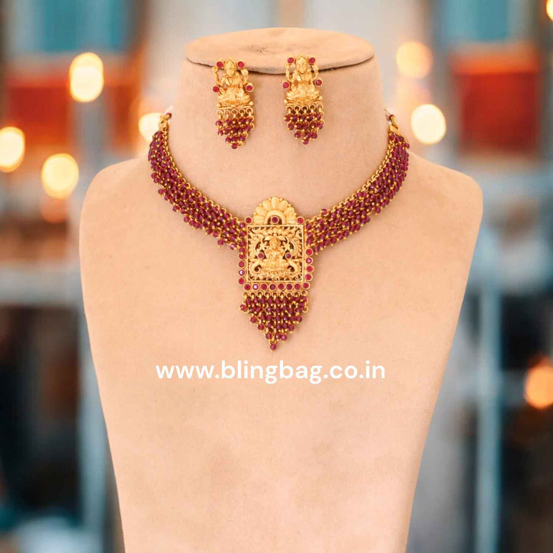 Wine Rupal Temple Jewellery Set- New Arrival