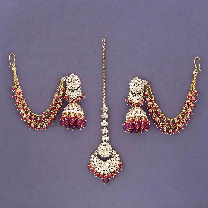 Wine Triphala Maang Tikka Set