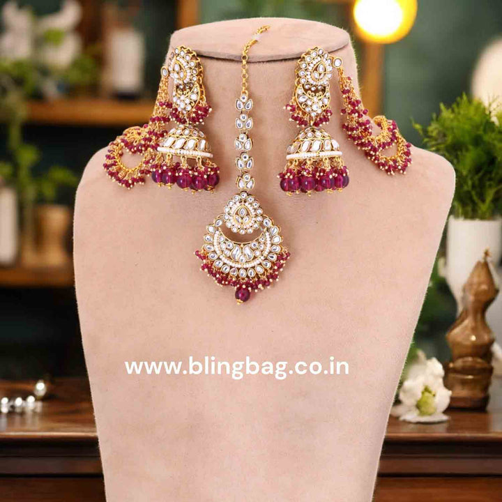 Wine Triphala Maang Tikka Set