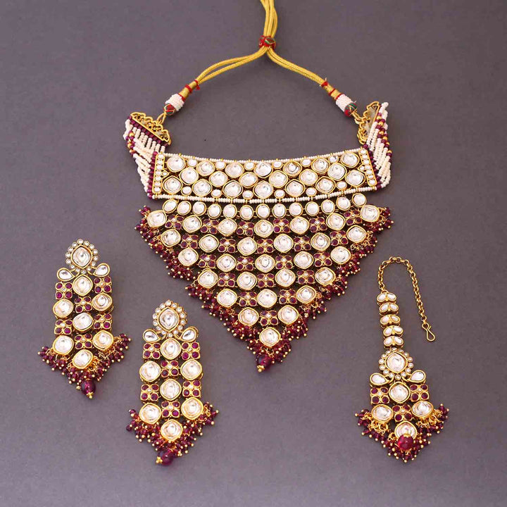 Wine Urmisha Kundan Jewellery Set