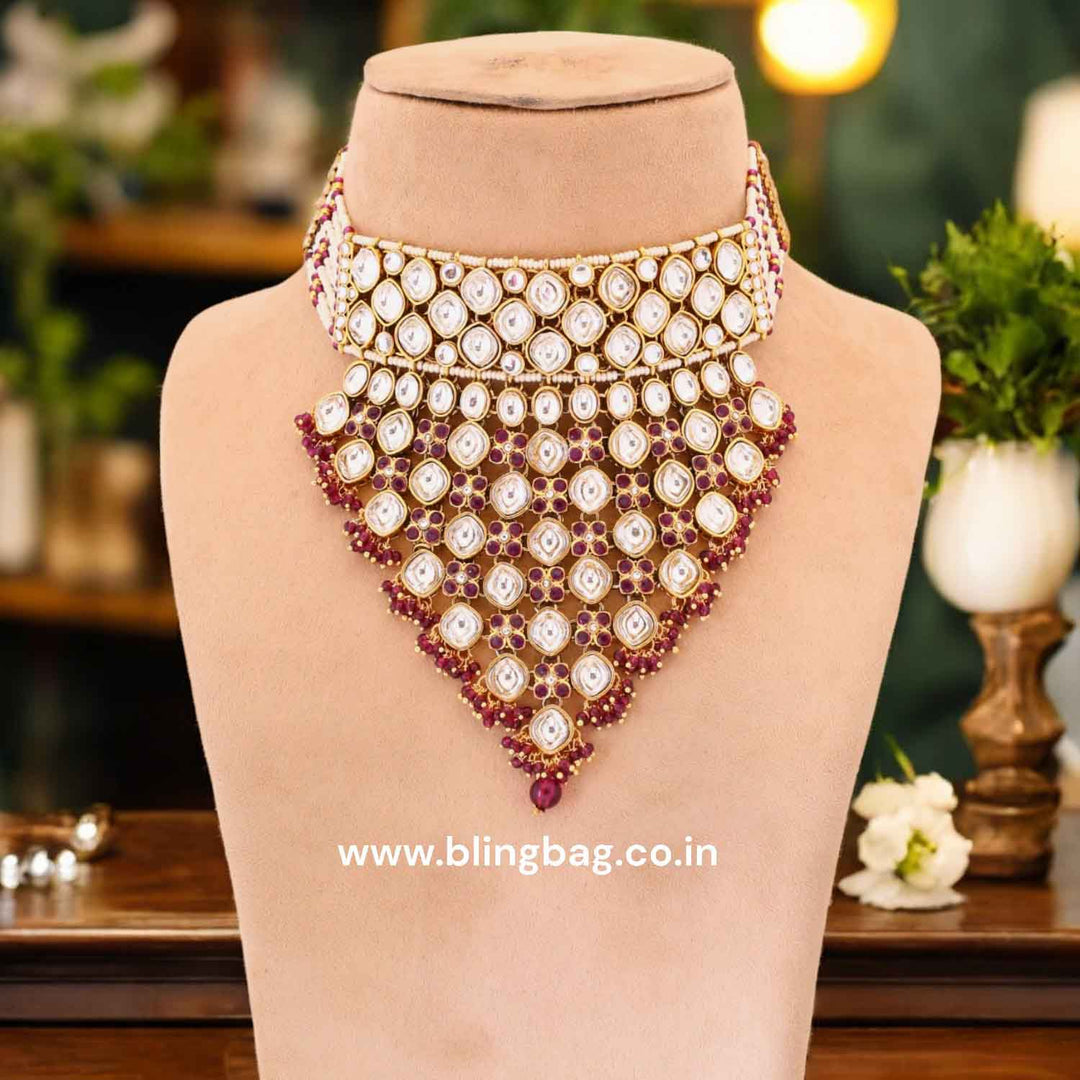 Wine Urmisha Kundan Jewellery Set