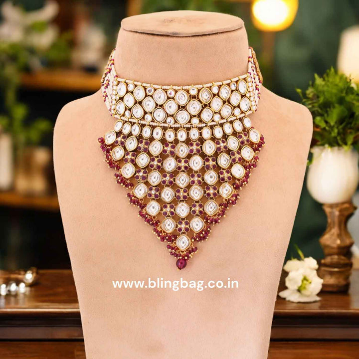 Wine Urmisha Kundan Jewellery Set