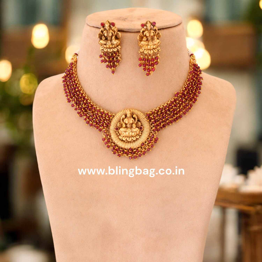 Wine Ushma Temple Jewellery Set- New Arrival