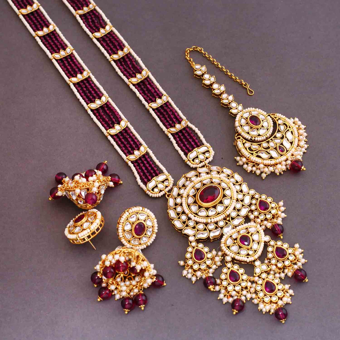 Wine Yashashvi Kundan Jewellery Set