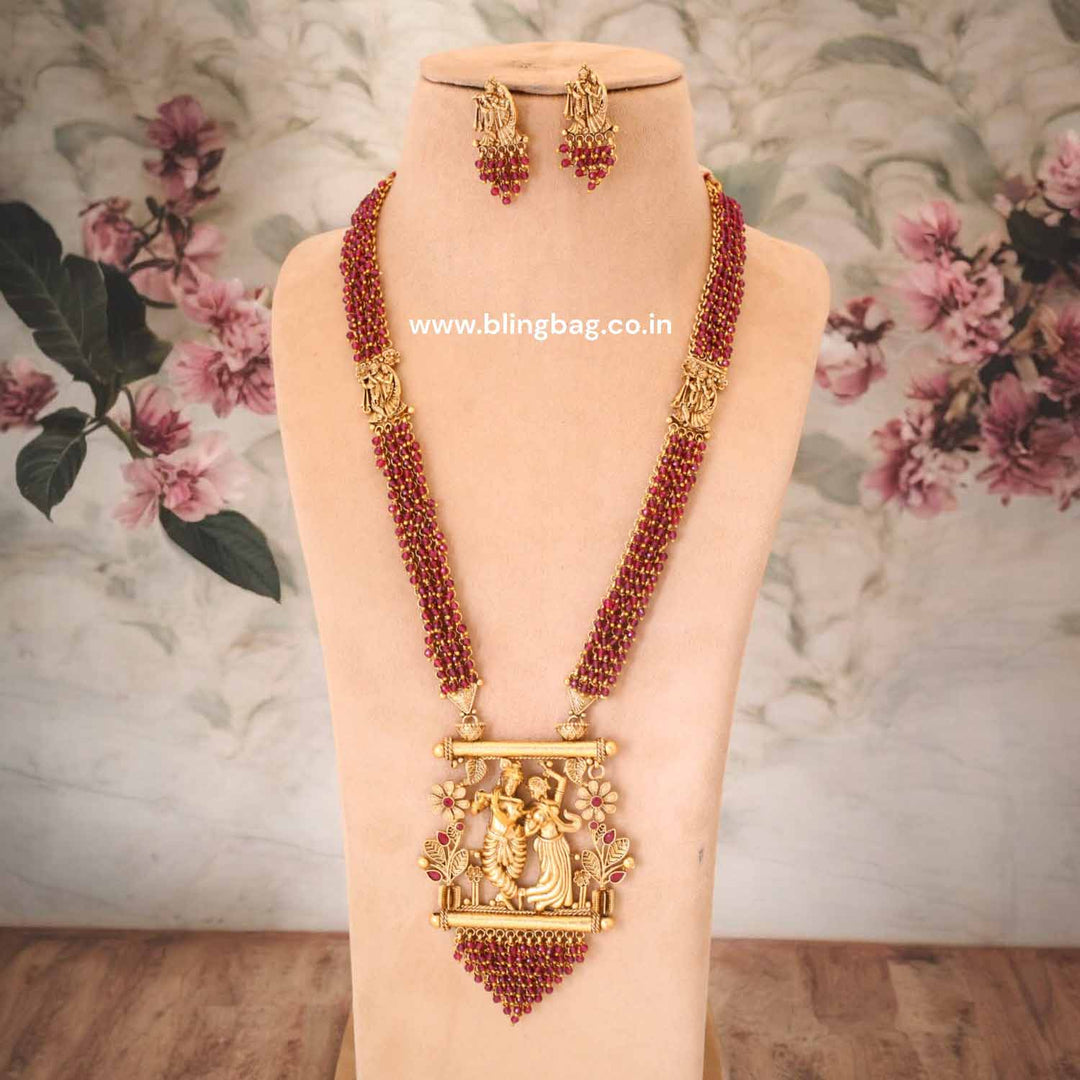Wine Yashoda Temple Jewellery Set- New Arrival