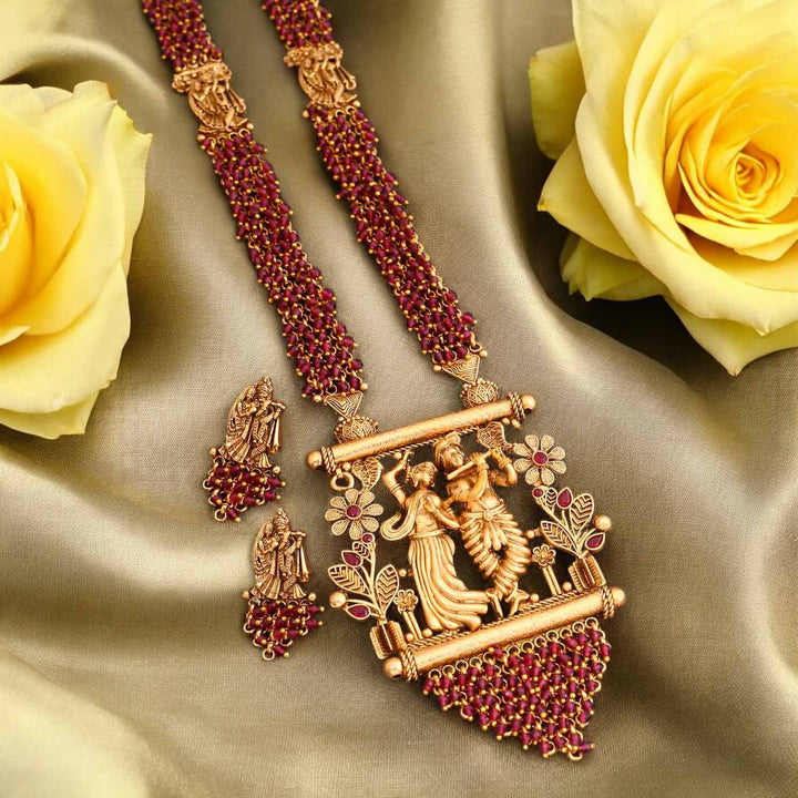 Wine Yashoda Temple Jewellery Set- New Arrival