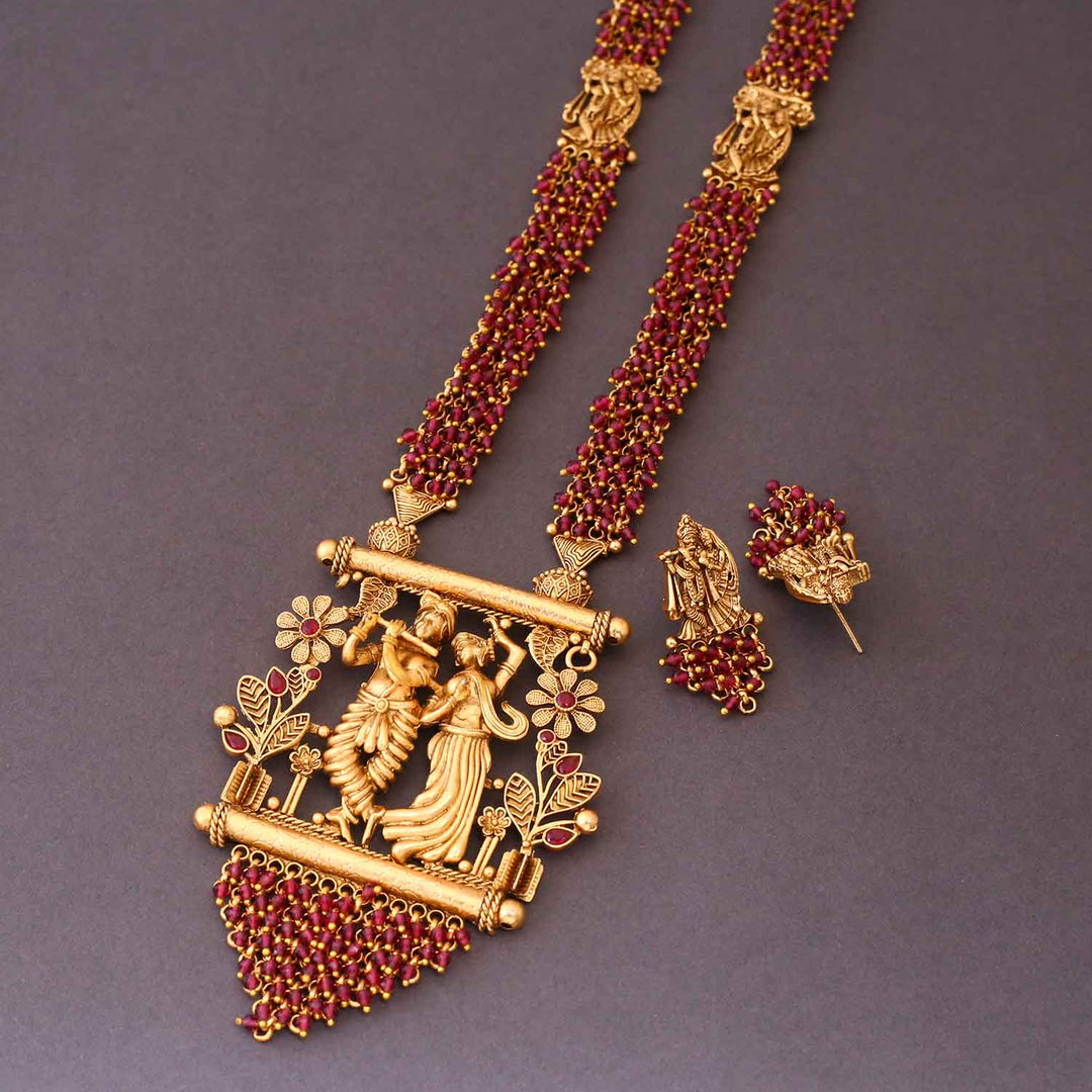 Wine Yashoda Temple Jewellery Set- New Arrival