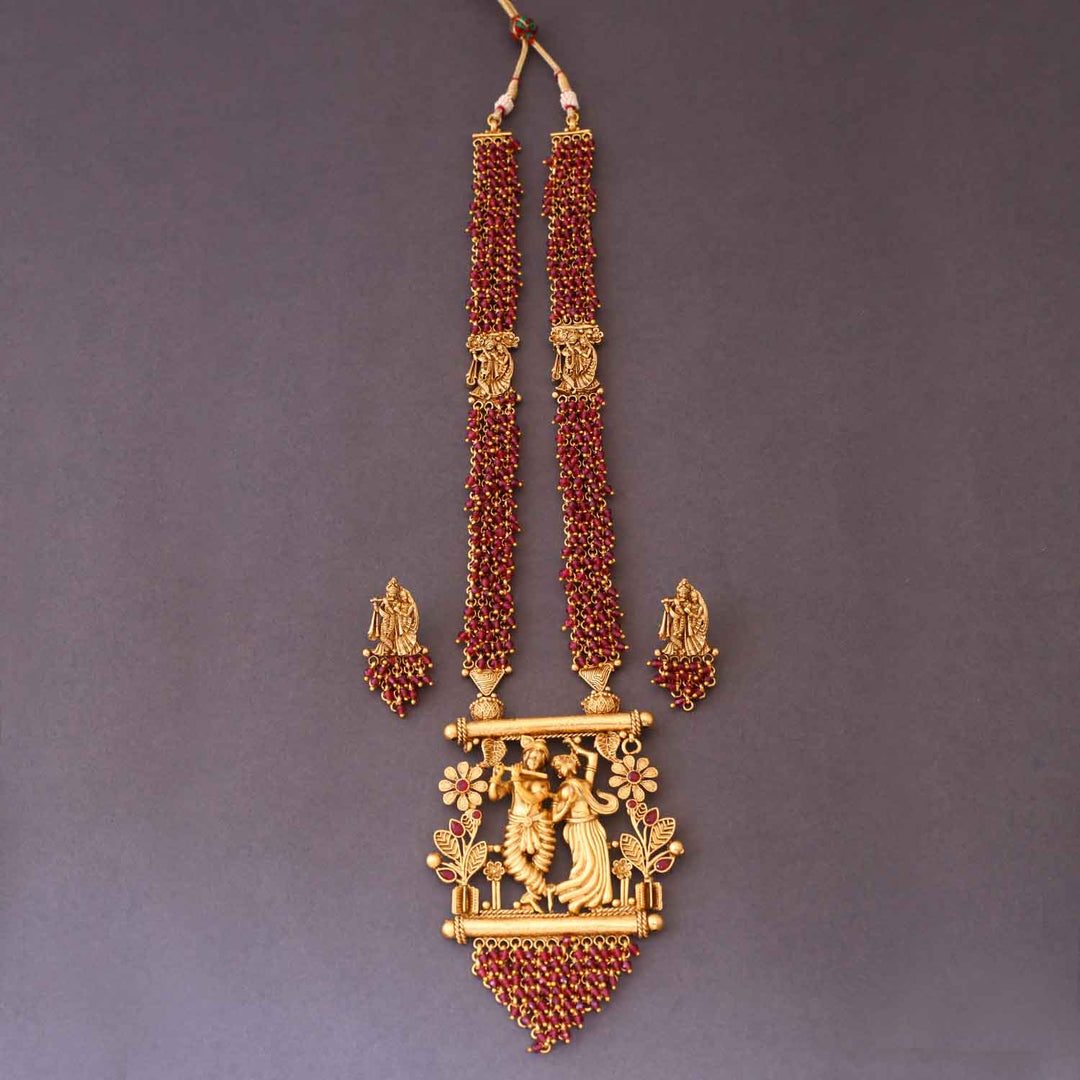 Wine Yashoda Temple Jewellery Set- New Arrival