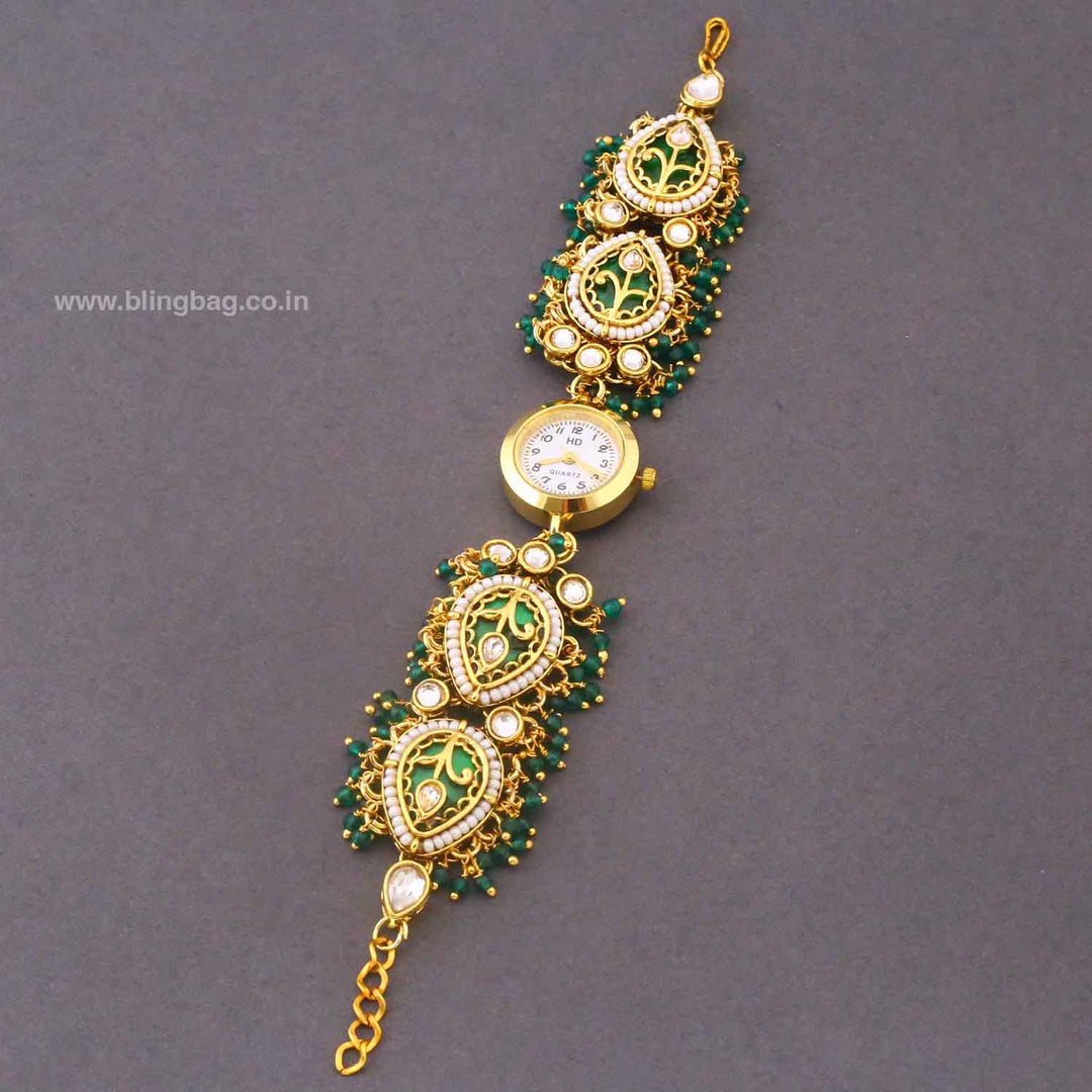 BlingBag Emerald Donia Kundan Watch