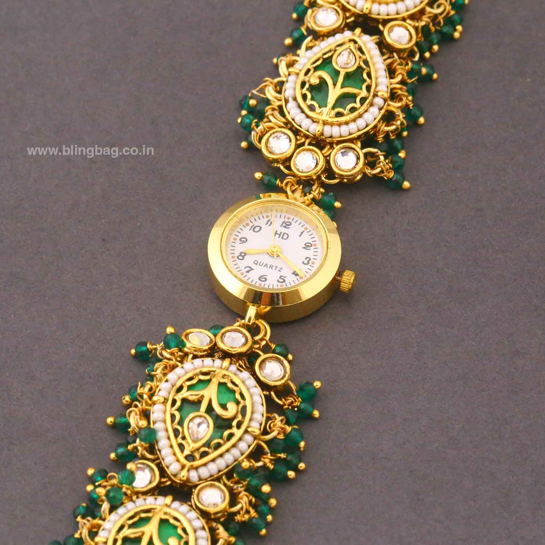 BlingBag Emerald Donia Kundan Watch