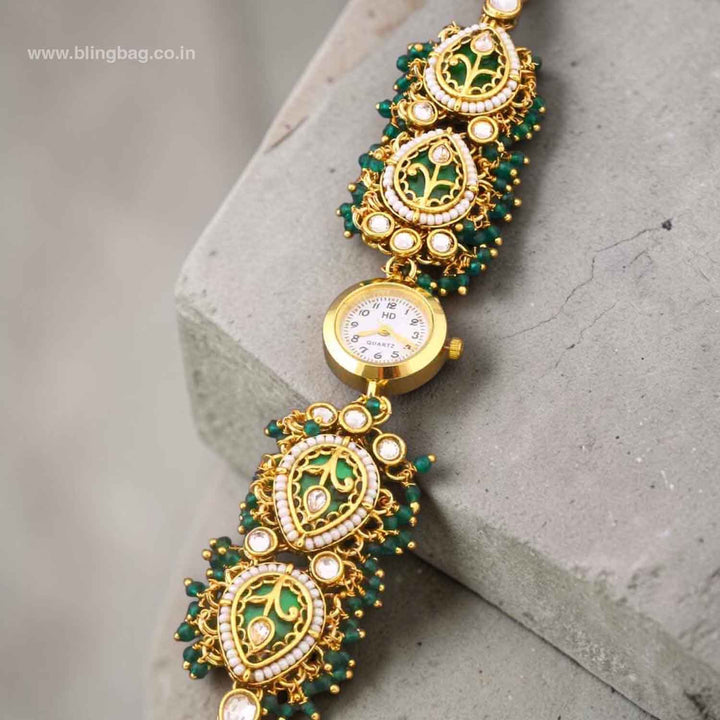 BlingBag Emerald Donia Kundan Watch