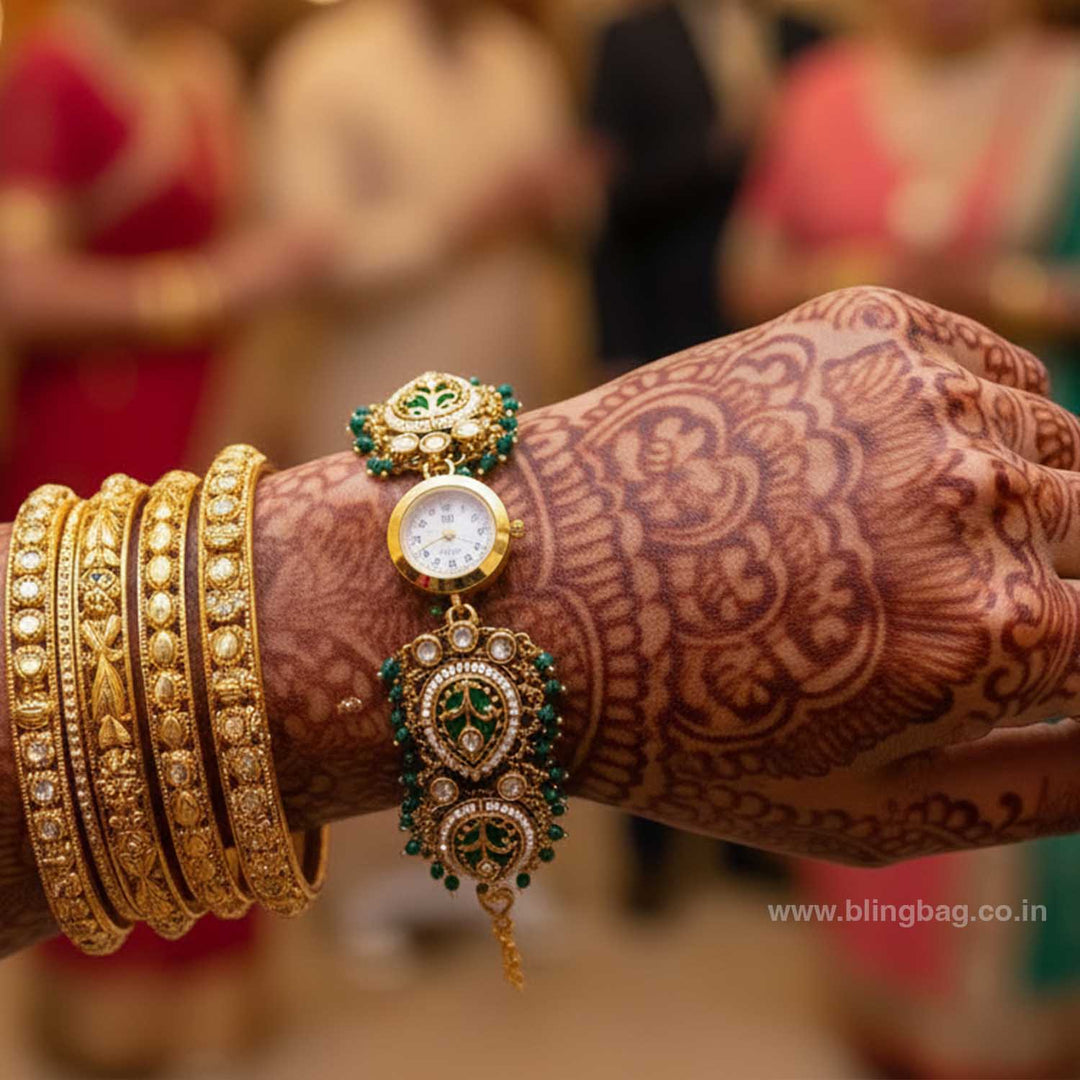 BlingBag Emerald Donia Kundan Watch