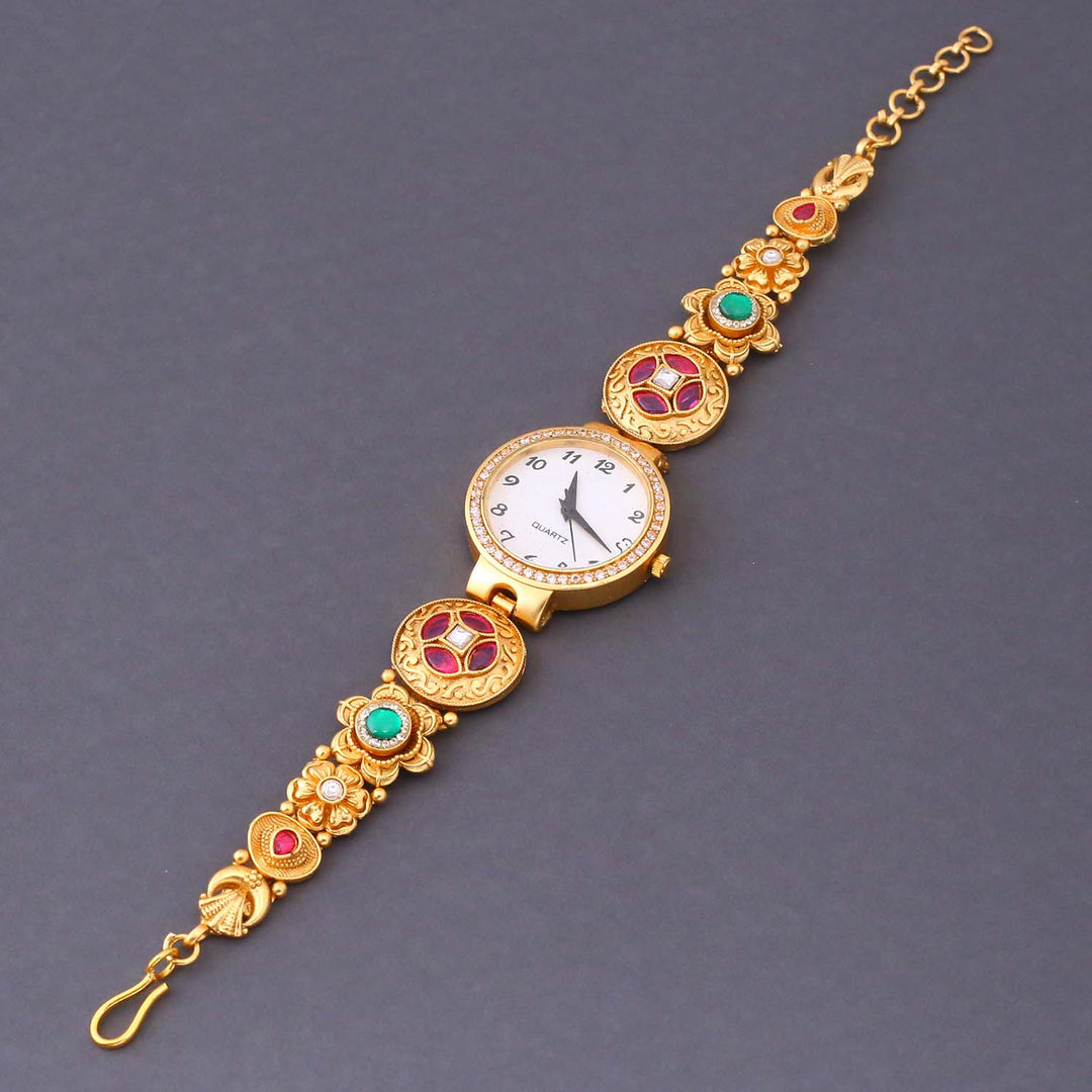 Blingbag Gold-Plated Kundan Kanika Dial Watch