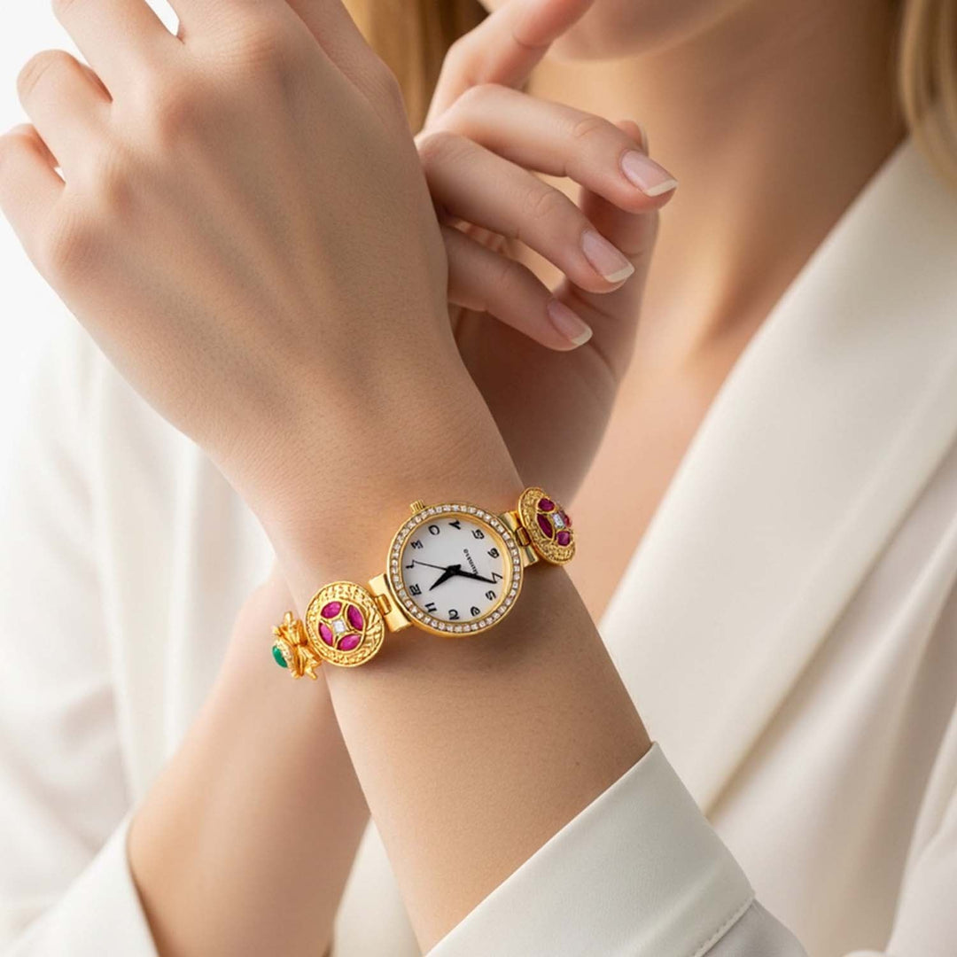 Blingbag Gold-Plated Kundan Kanika Dial Watch
