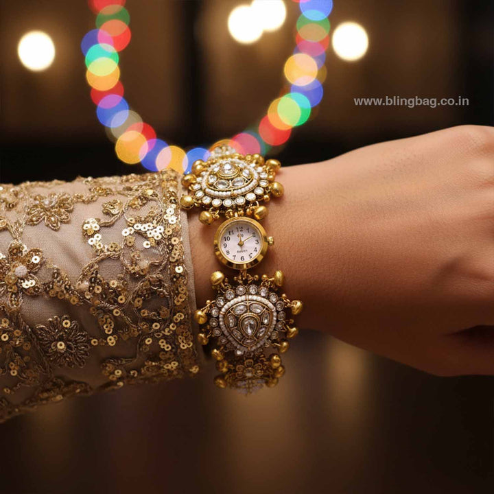 BlingBag Golden Kanisha Kundan Watch