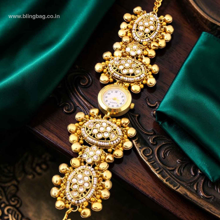 BlingBag Golden Kaursha Kundan Watch
