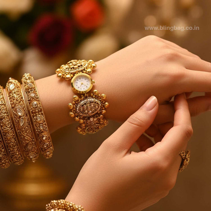 BlingBag Golden Kaursha Kundan Watch