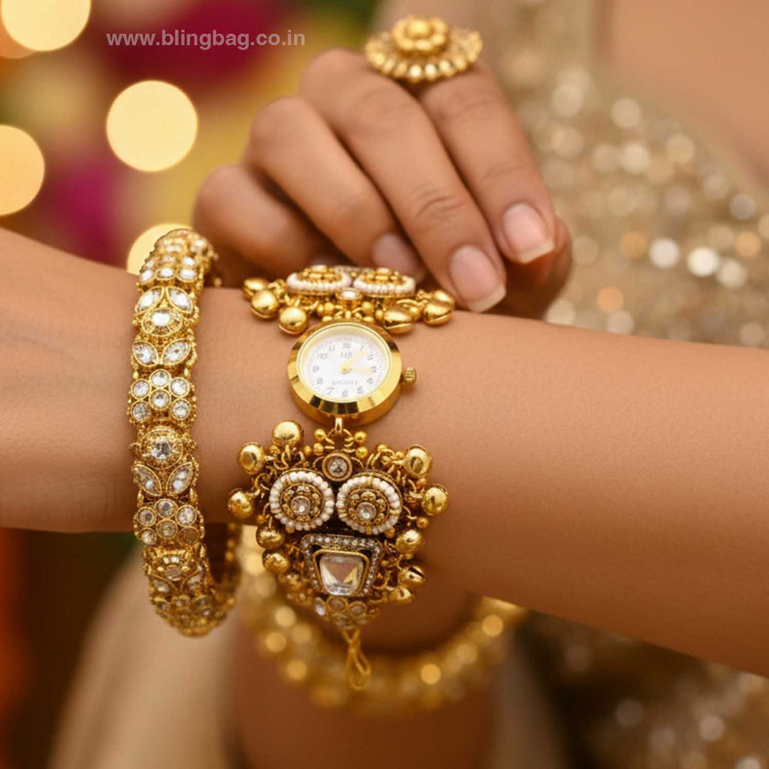 BlingBag Golden Kauyash Kundan Watch