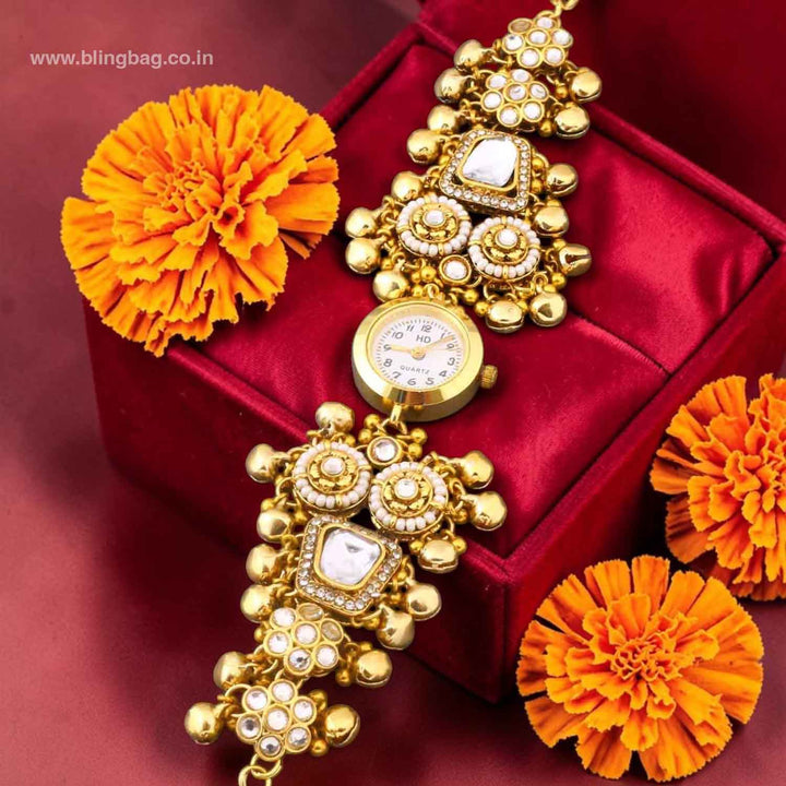 BlingBag Golden Kauyash Kundan Watch