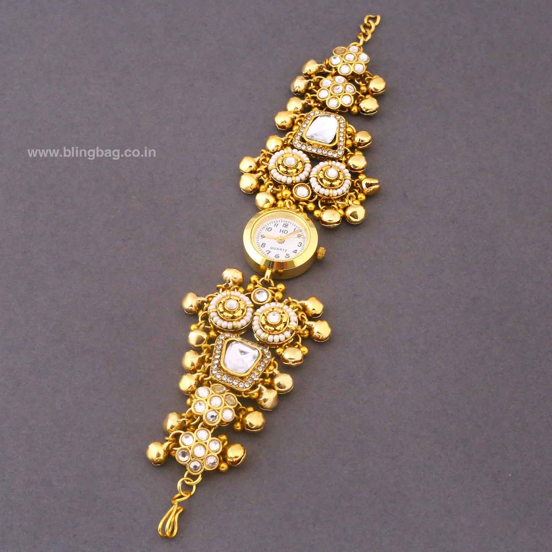BlingBag Golden Kauyash Kundan Watch