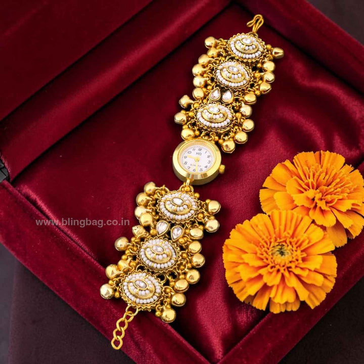 BlingBag Golden Paayae Kundan Watch