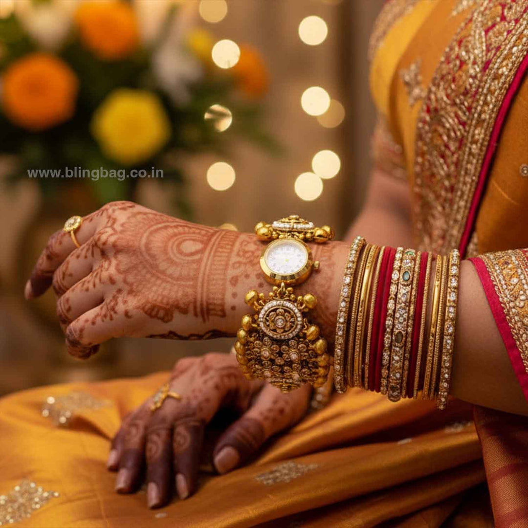 BlingBag Golden Paayae Kundan Watch