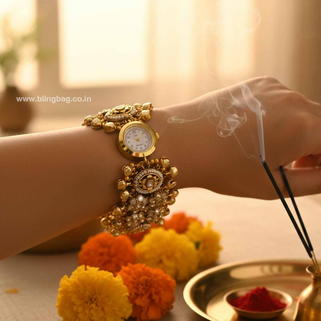 BlingBag Golden Tarisaa Kundan Watch