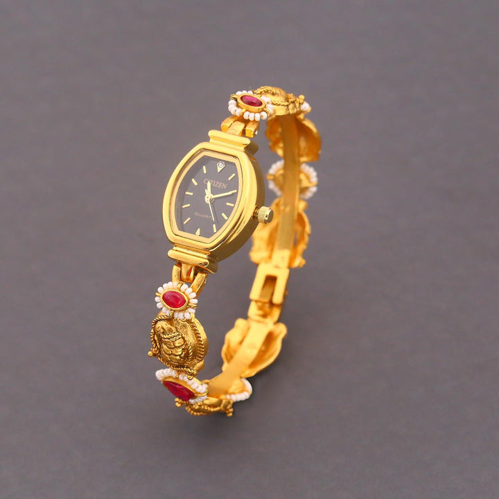 Blingbag Royal Peacock Black Dial Gold Bracelet Watch