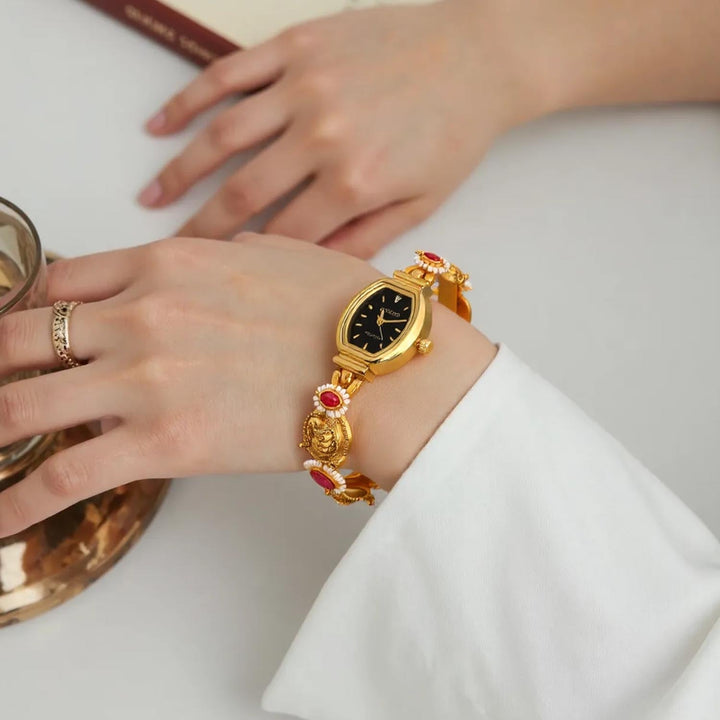 Blingbag Royal Peacock Black Dial Gold Bracelet Watch