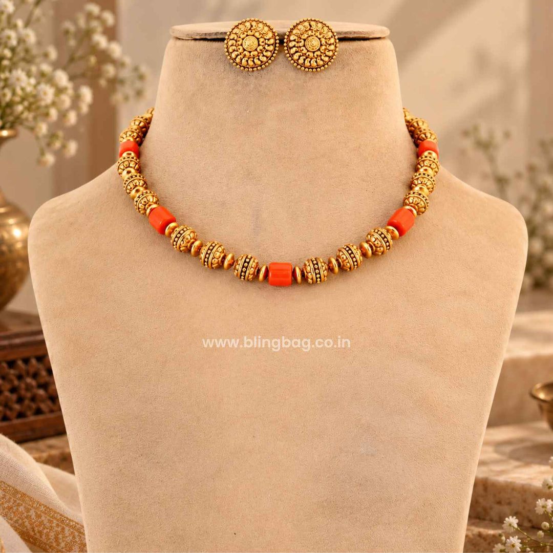 Coral Chandrikaa Antique Jewellery Set- New Arrival
